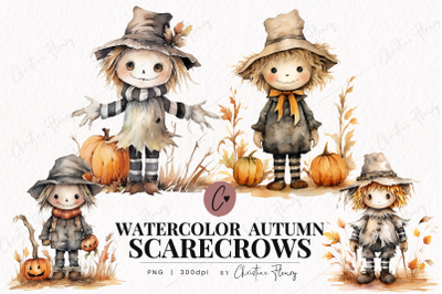 Watercolor Autumn Scarecrow Clipart