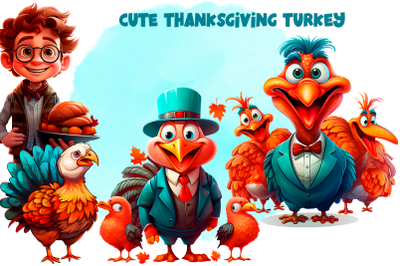 Cute Thanksgiving Turkey clipart Sublimation