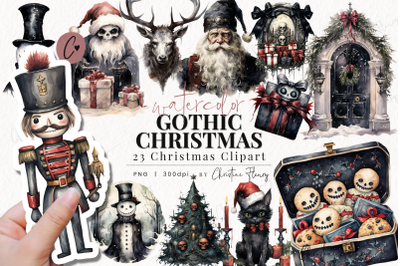 Watercolor Gothic Christmas Clipart