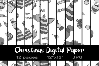 Christmas Black and White Digital Paper Pack