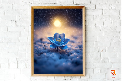 Frozen Blue Flower On Snow Wall Art