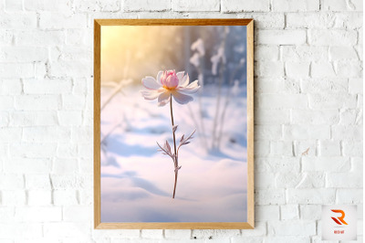 Flower Blooming In The Snow Wall Art