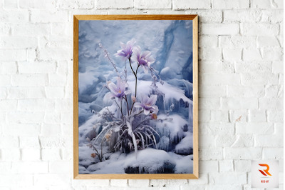 Purple Flower Blooming In Snow Wall Art