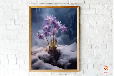 Purple Flower Blooming In Snow Wall Art