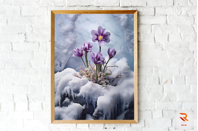 Purple Flower Blooming In Snow Wall Art