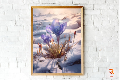 Purple Flower Blooming In Snow Wall Art