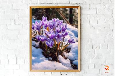 Purple Flower Blooming In Snow Wall Art