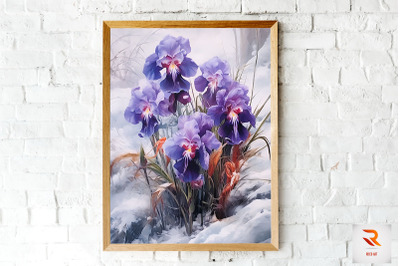 Purple Flower Blooming In Snow Wall Art