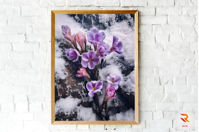 Purple Flower Blooming In Snow Wall Art