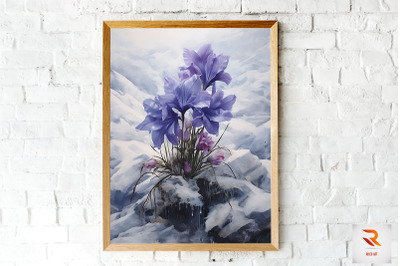 Purple Flower Blooming In Snow Wall Art