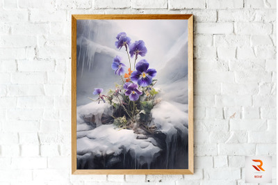 Purple Flower Blooming In Snow Wall Art