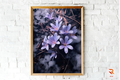 Purple Flower Blooming In Snow Wall Art