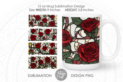 Stained glass roses | 15oz mug sublimation PNG