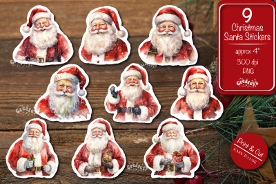 Christmas Stickers png Bundle Santa Printable Stickers