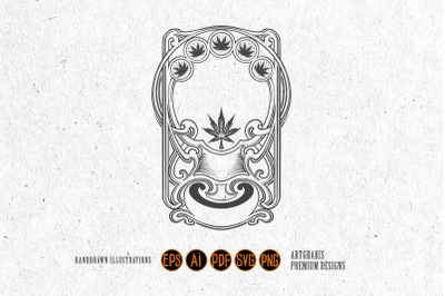 Cannabis elegant Art Nouveau luxury label monochrome