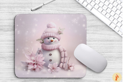 Pink Happy Snowman Christmas Mouse Pad