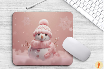 Pink Happy Snowman Christmas Mouse Pad