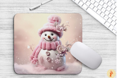 Pink Happy Snowman Christmas Mouse Pad