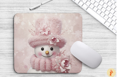 Pink Happy Snowman Christmas Mouse Pad