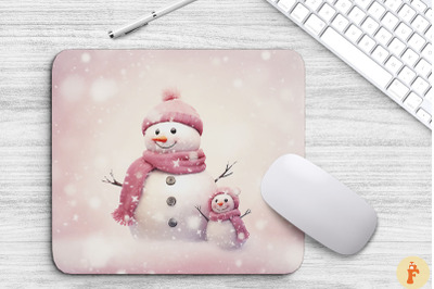 Pink Happy Snowman Christmas Mouse Pad