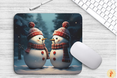 Christmas Snowman Couple Mouse Pad