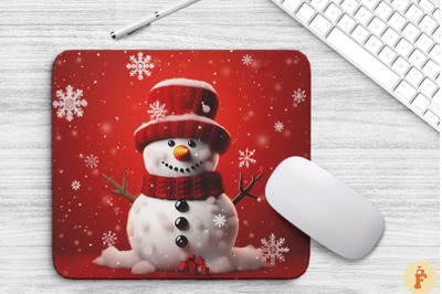 Snowman Christmas On Red Mouse Pad