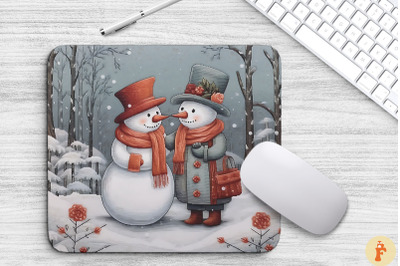 Christmas Snowman Couple Mouse Pad