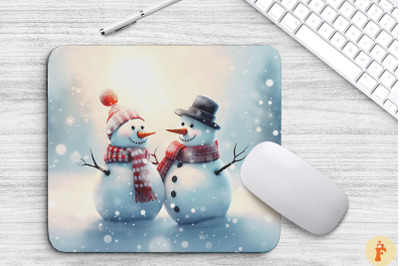 Christmas Snowman Couple Mouse Pad