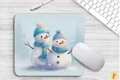 Christmas Snowman Couple Mouse Pad