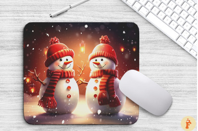 Christmas Snowman Couple Mouse Pad