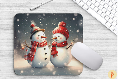 Christmas Snowman Couple Mouse Pad