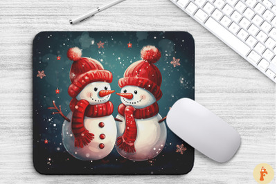 Christmas Snowman Couple Mouse Pad