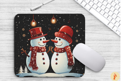 Christmas Snowman Couple Mouse Pad