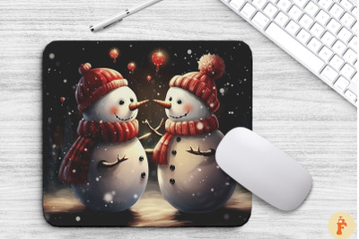 Christmas Snowman Couple Mouse Pad