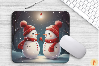 Christmas Snowman Couple Mouse Pad