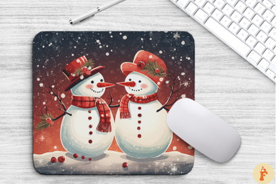 Christmas Snowman Couple Mouse Pad