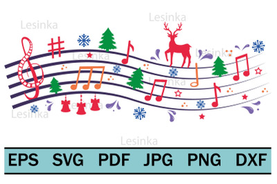 Christmas musical notes in svg format, cutting file