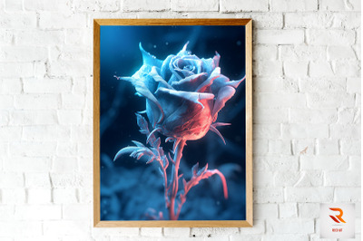 Whimsical Winter Cyan Rose Wall Art