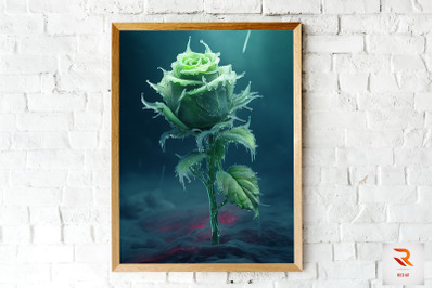 Whimsical Winter Green Rose Wall Art