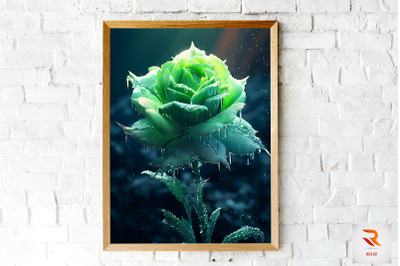 Whimsical Winter Green Rose Wall Art