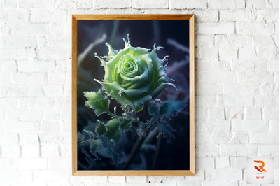 Whimsical Winter Green Rose Wall Art