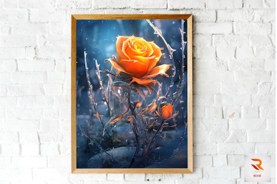 Whimsical Winter Orange Rose Wall Art