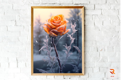 Whimsical Winter Orange Rose Wall Art