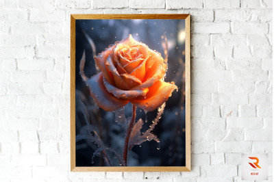 Whimsical Winter Orange Rose Wall Art