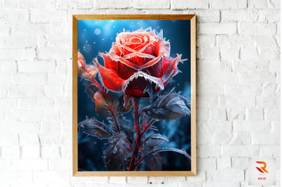 Whimsical Winter Red Rose Wall Art