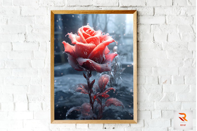 Whimsical Winter Red Rose Wall Art