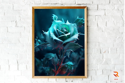 Whimsical Winter Teal Rose Wall Art