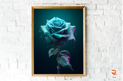 Whimsical Winter Teal Rose Wall Art