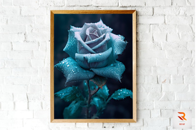 Whimsical Winter Teal Rose Wall Art