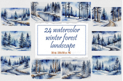 24 Watercolor Forest Winter Landscapes